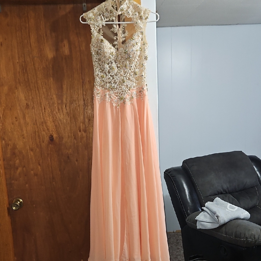 Panoply Pink and Gold Halter Gown for Prom